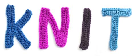The word "knit" made up of knitted letters
