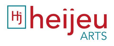 Heijeu Arts logo, red and teal