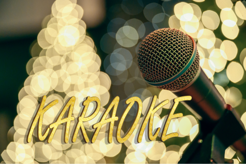 Karaoke microphone with sparkly lights behind