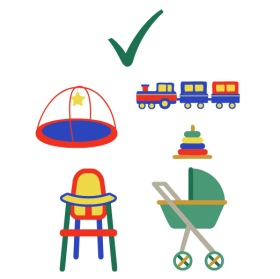 baby toys, stroller, and high chair clipart