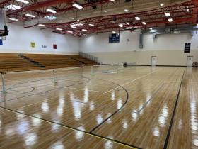 Substance Church Gym set up for pickleball