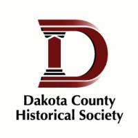 Large red letter D with a column on the left and the words "Dakota County Historical Society"