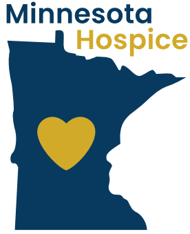 Minnesota Hospice logo with state of Minnesota outline and a gold heart